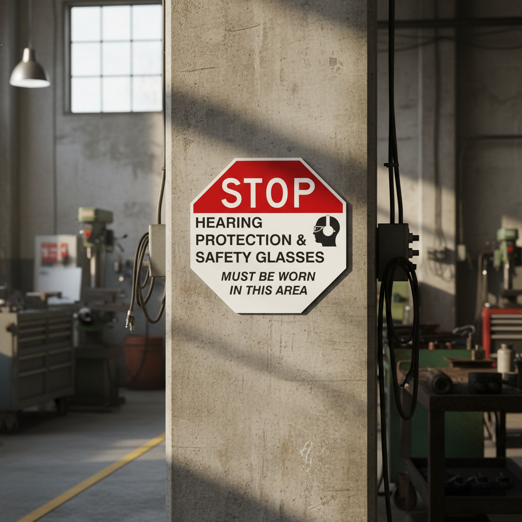 Stop Hearing Protection & Glassed Must Be Worn In This Area
