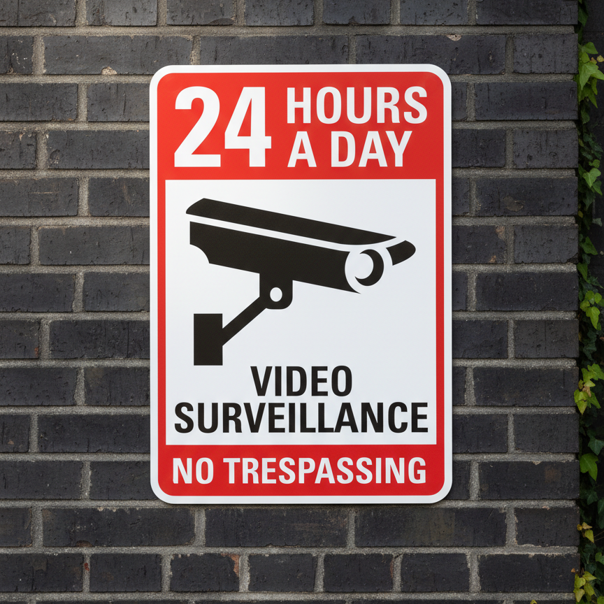 24 Hours A Day Video Surveillance No Trespassing (W/Sym)