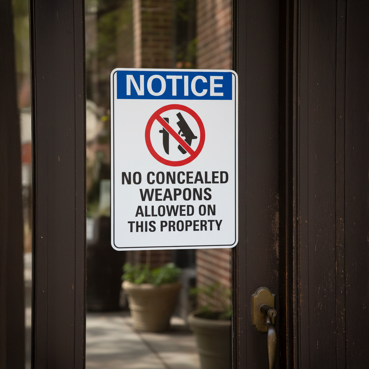 Notice No Concealed Weapons Allowed On This Property (W/Sym)