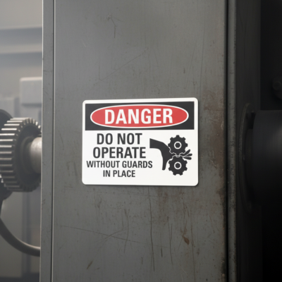 Danger Do Not Operate Without Guards In Place (W/Sym)