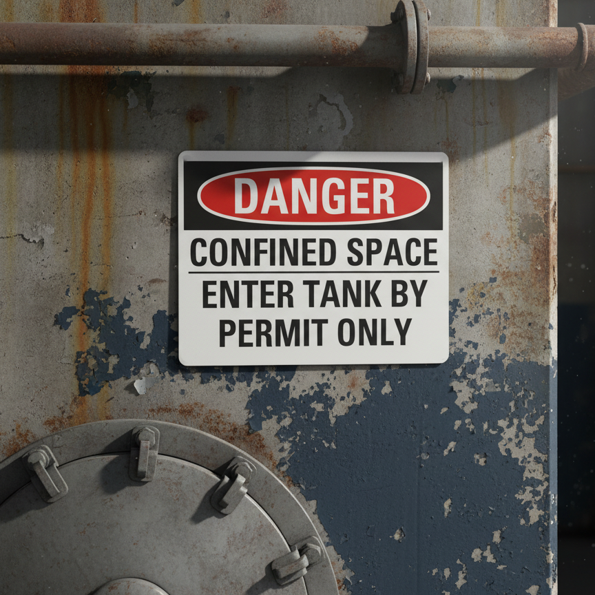 Danger Confined Space Enter Tank By Permit Only