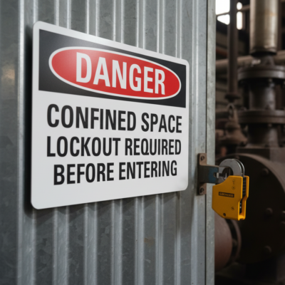 Danger Confined Space Lockout Required Before Entering