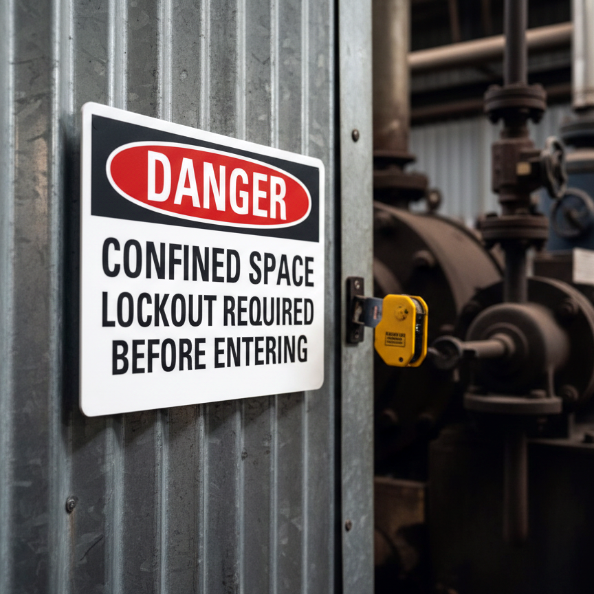 Danger Confined Space Lockout Required Before Entering - Image 2