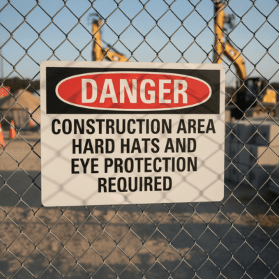 Danger Construction Area Hard Hats And Eye Protection