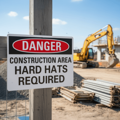 Danger Construction Area Hard Hats Required