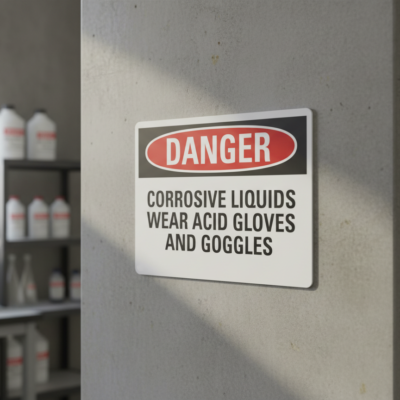 Danger Corrosive Liquids Wear Acid Gloves And Goggles