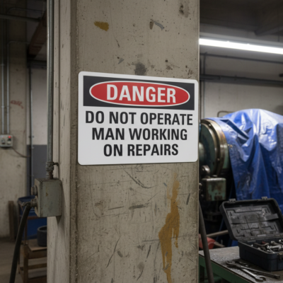 Danger Do Not Operate Man Working On Repairs