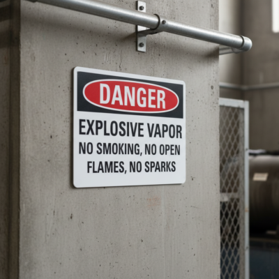Danger Explosive Vapor No Smoking, No Open Flames, No Sparks