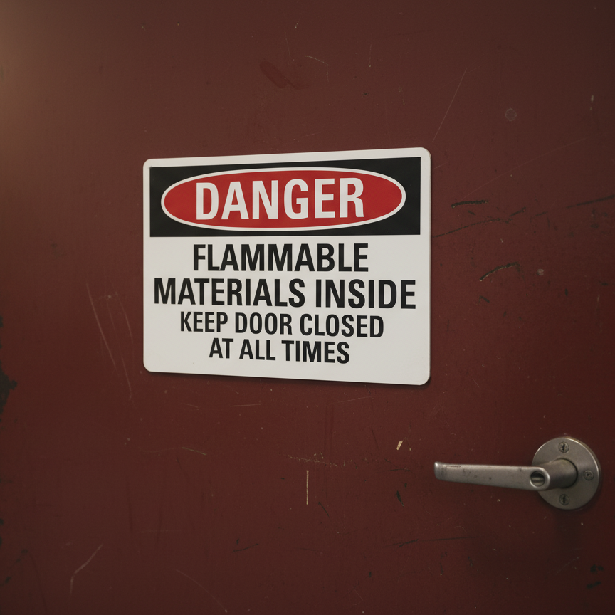 Danger Flammable Materials Inside Keep Door