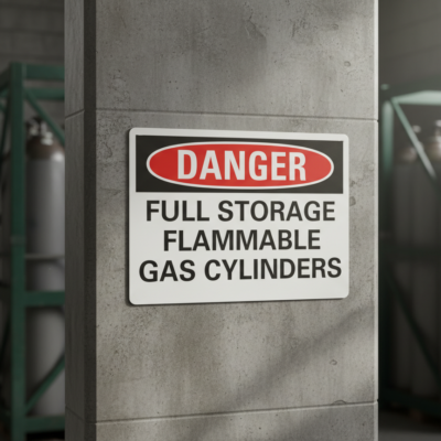 Danger Full Storage Flammable Gas Cylinders