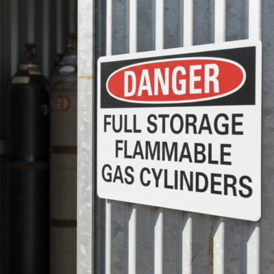 Danger Full Storage Flammable Gas Cylinders