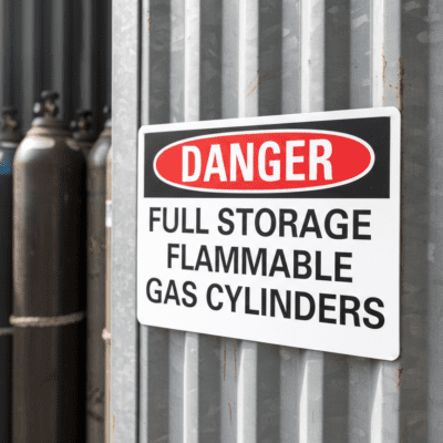 Danger Full Storage Flammable Gas Cylinders