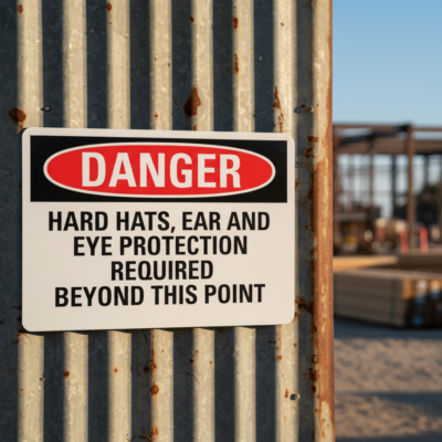 Danger Hard Hats, Ear And Eye Protection Required