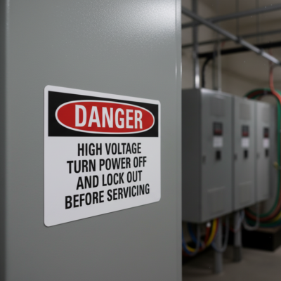 Danger High Voltage Turn Power Off And Lock