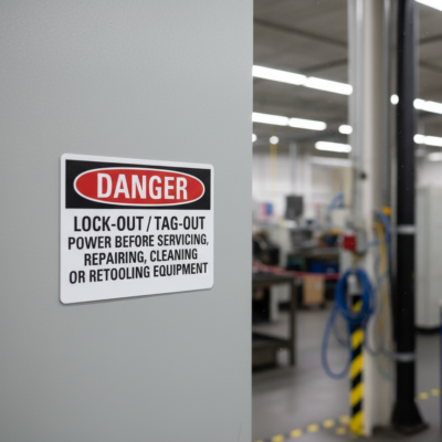 Danger Lock Out/Tag Out Power Before Servicin