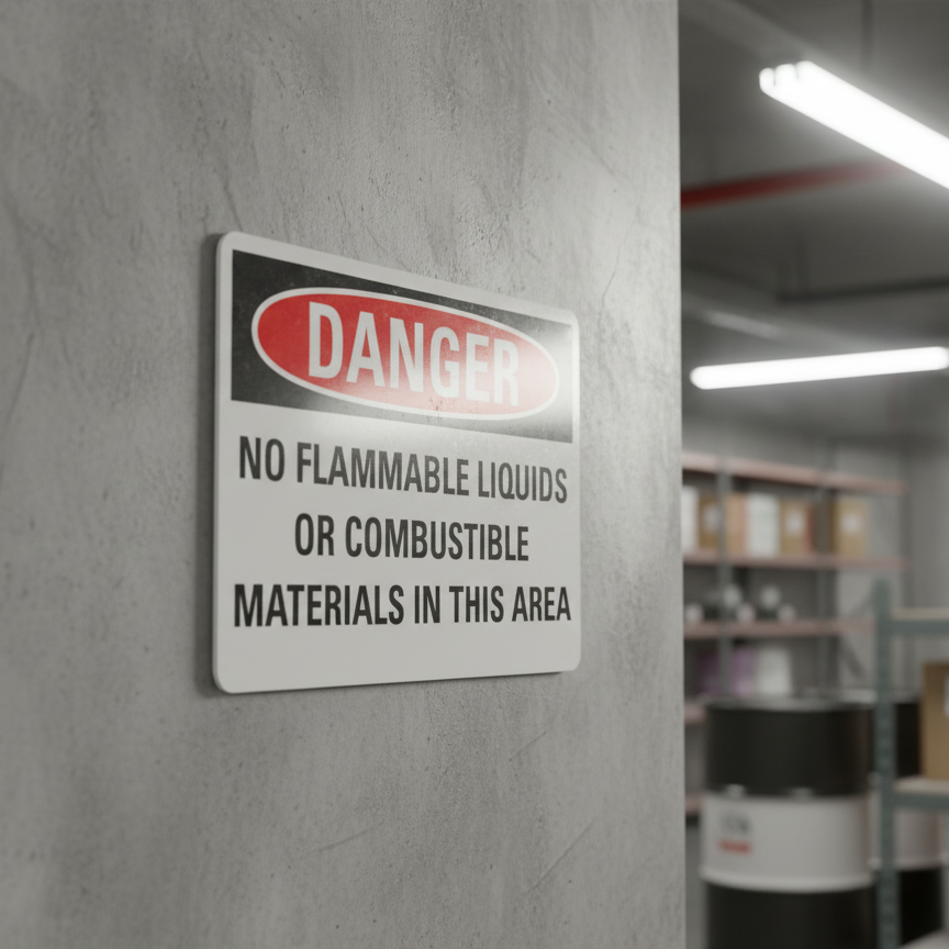 Danger No Flammable Liquids Or Combustible Materials