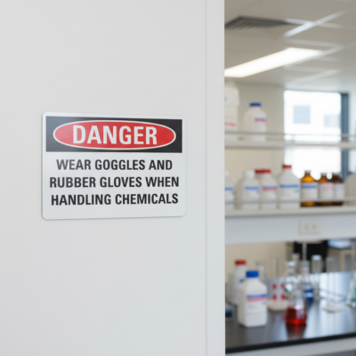 Danger Wear Goggles And Rubber Gloves When Handling