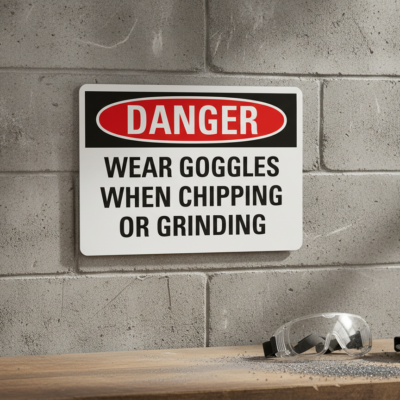 Danger Wear Goggles When Chipping Or Grinding