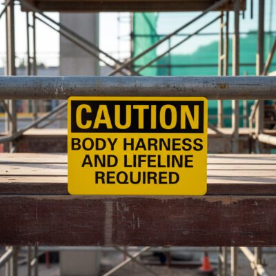 Caution Body Harness And Lifeline Required