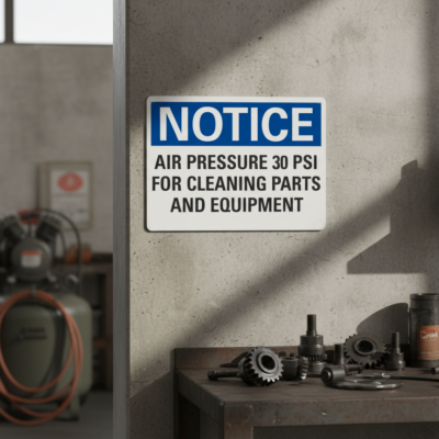 Notice Air Pressure 30 Psi For Cleaning Parts