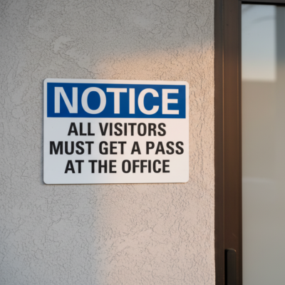 Notice All Visitors Must Get A Pass At Office