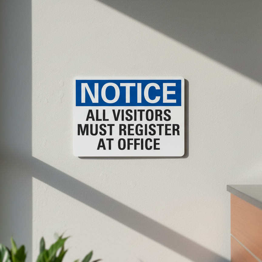 Notice All Visitors Must Register At Office
