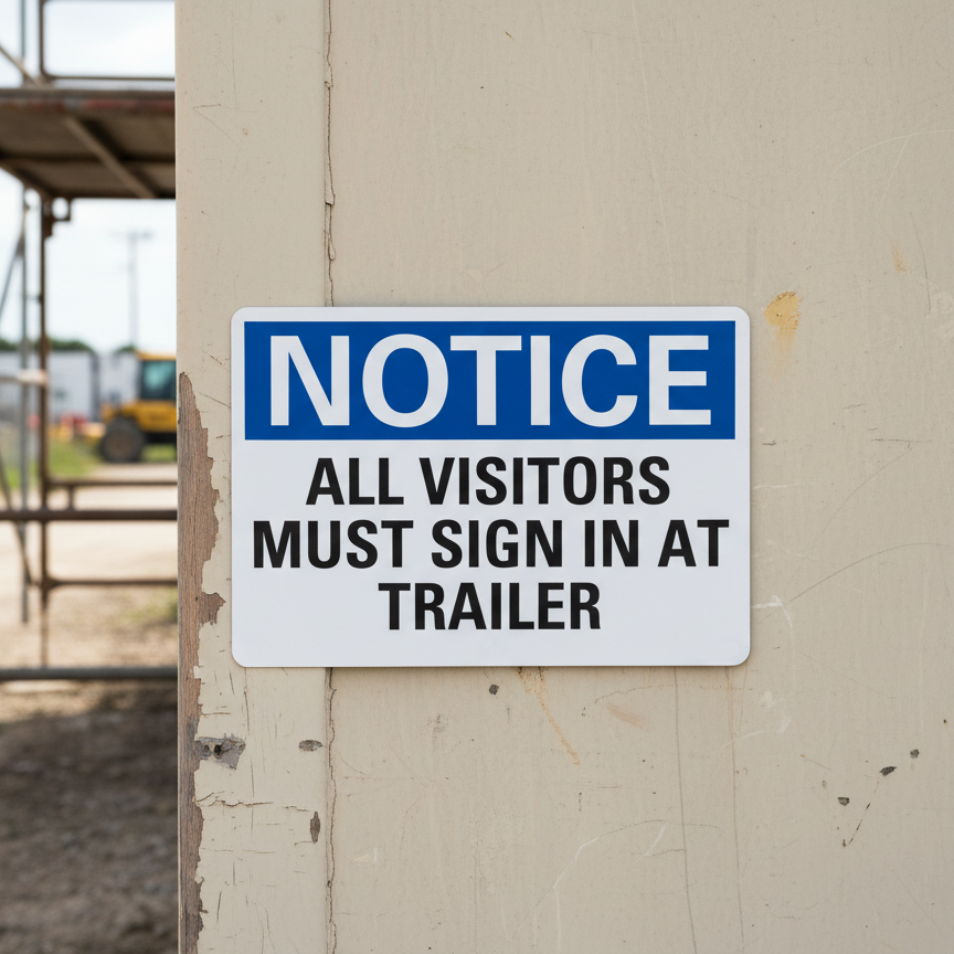 Notice All Visitors Must Sign In At Trailer