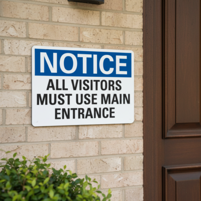 Notice All Visitors Must Use Main Entrance