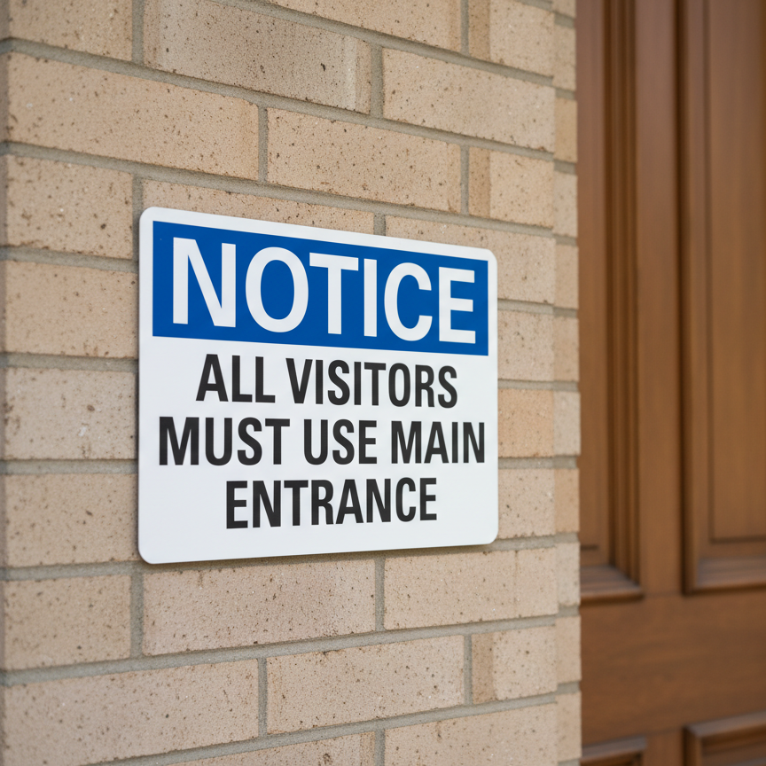 Notice All Visitors Must Use Main Entrance - Image 2