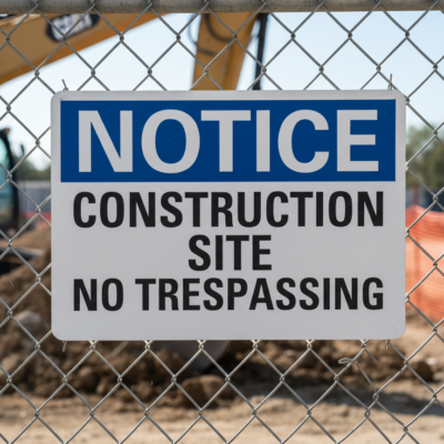 Notice Construction Site No Trespassing