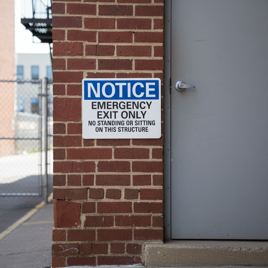 Notice Emergency Exit Only No Standing Or Sitting