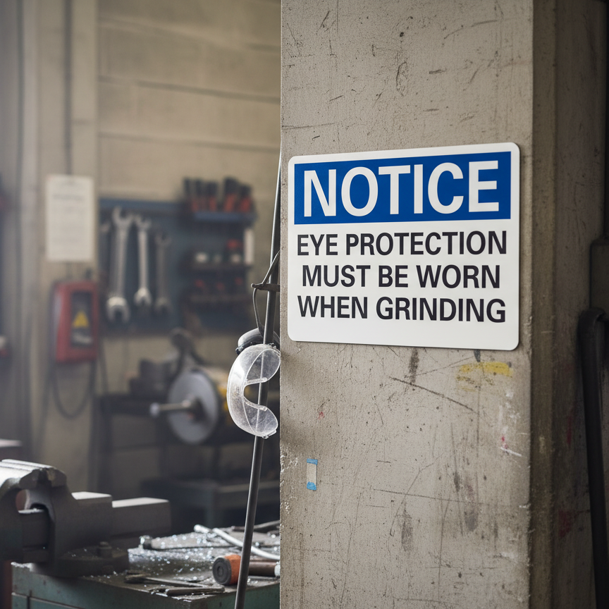 Notice Eye Protection Must Be Worn When Grinding