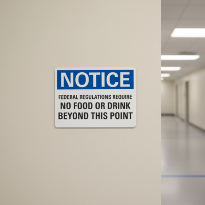 Notice Federal Regulations Require No Food Or
