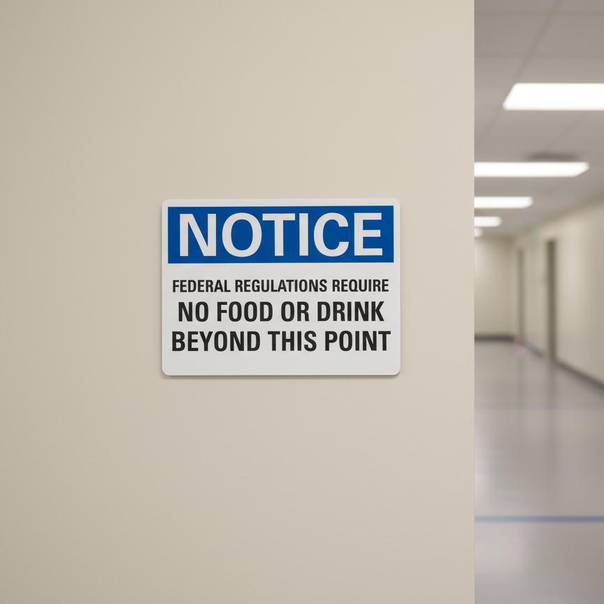 Notice Federal Regulations Require No Food Or
