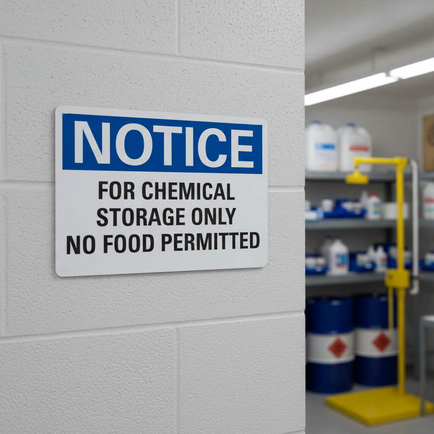 Notice For Chemical Storage Only No Food Permitted