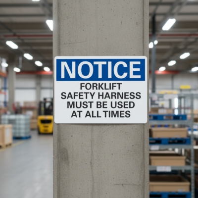 Notice Forklift Safety Harness Must Be Used