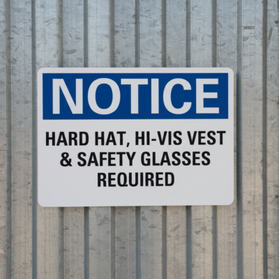 Notice Hard Hat, Hi-Vis Vest & Safety Glasses