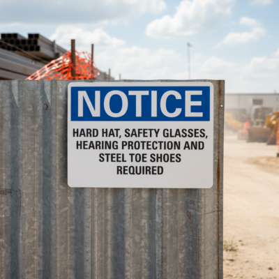 Notice Hard Hat, Safety Glasses, Hearing Protection