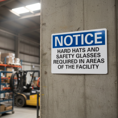 Notice Hard Hats And Safety Glasses Required