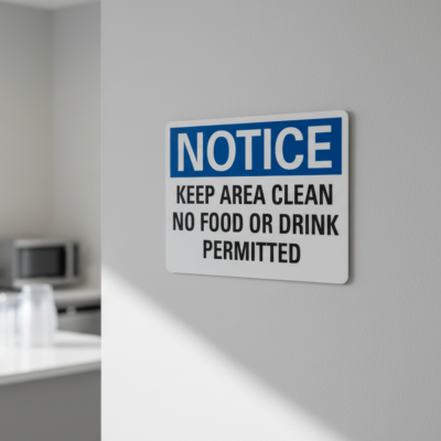 Notice Keep Area Clean No Food Or Drink Permitted