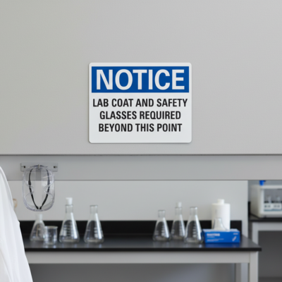 Notice Lab Coat And Safety Glasses Required