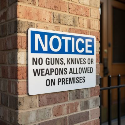 Notice No Guns, Knives Or Weapons Allowed On