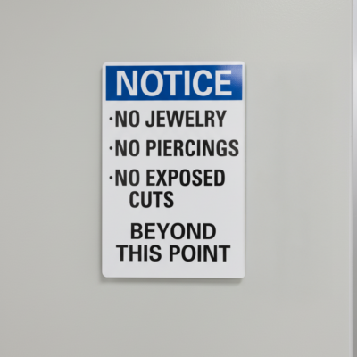 Notice No Jewelry No Piercings No Exposed Cuts