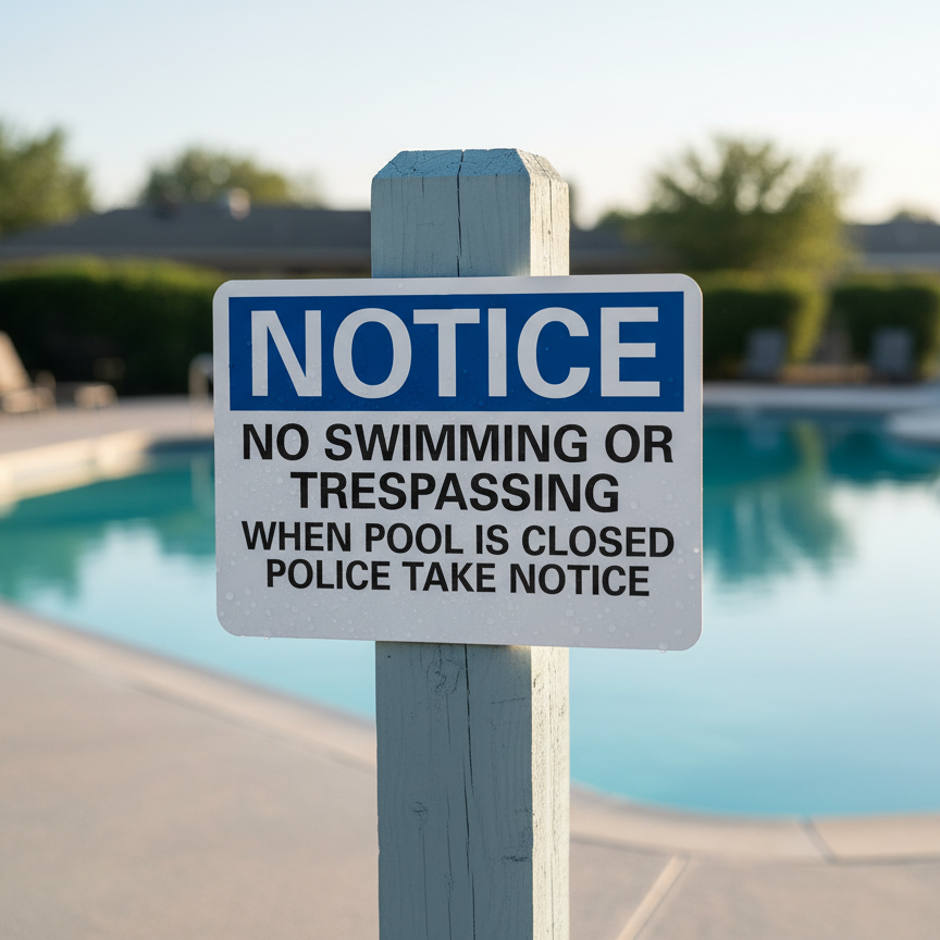 Notice No Swimming Or Trespassing When Pool