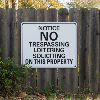 Notice No Trespassing Loitering Soliciting On