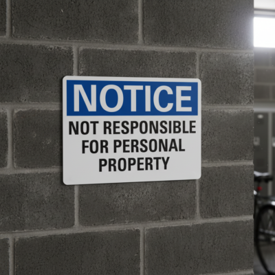 Notice Not Responsible For Personal Property