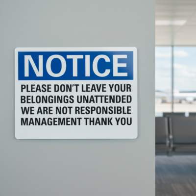 Notice Please Don'T Leave Your Belongings Unattended.