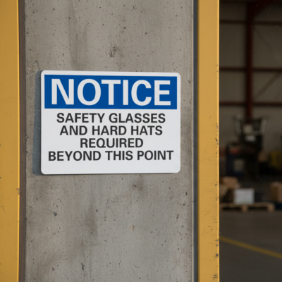 Notice Safety Glasses And Hard Hats Required