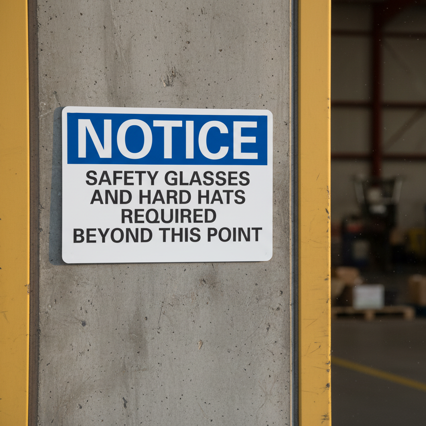 Notice Safety Glasses And Hard Hats Required