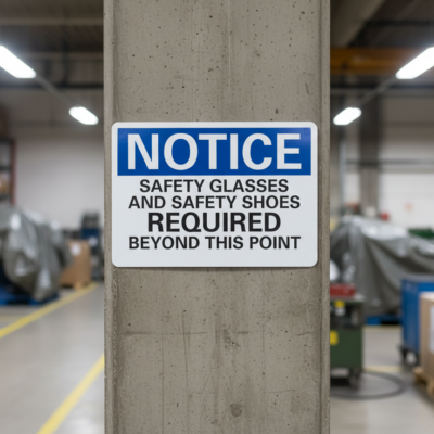 Notice Safety Glasses And Safety Shoes Required